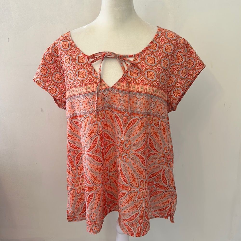 Sanctuary orange pink cap sleeve paisley floral blouse Size L
